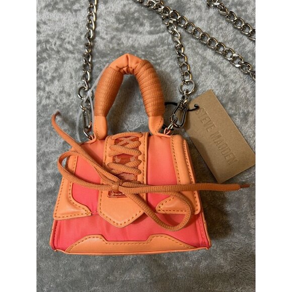 NWT STEVE MADDEN BDORAA mini FLAP TOP CROSSBODY BAG + Top Handle & Chain, Orange - Picture 1 of 4